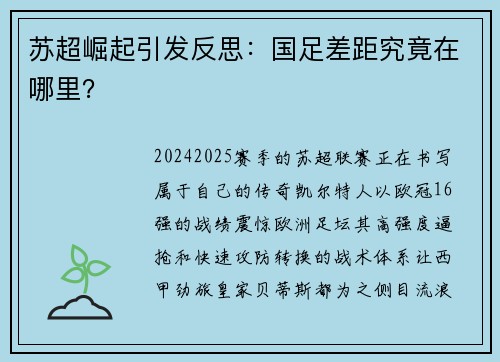 苏超崛起引发反思：国足差距究竟在哪里？